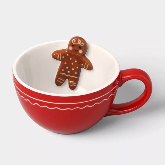 2 TARGET WONDERSHOP GINGERBREAD PEEK-A-BOO MUG SET of 2 Red & White - Picture 4 of 6